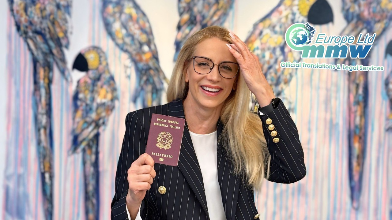 Smiling woman holding a passport after learning about the 2025 Italian citizenship reform (Law 74/2025) on citizenship by descent